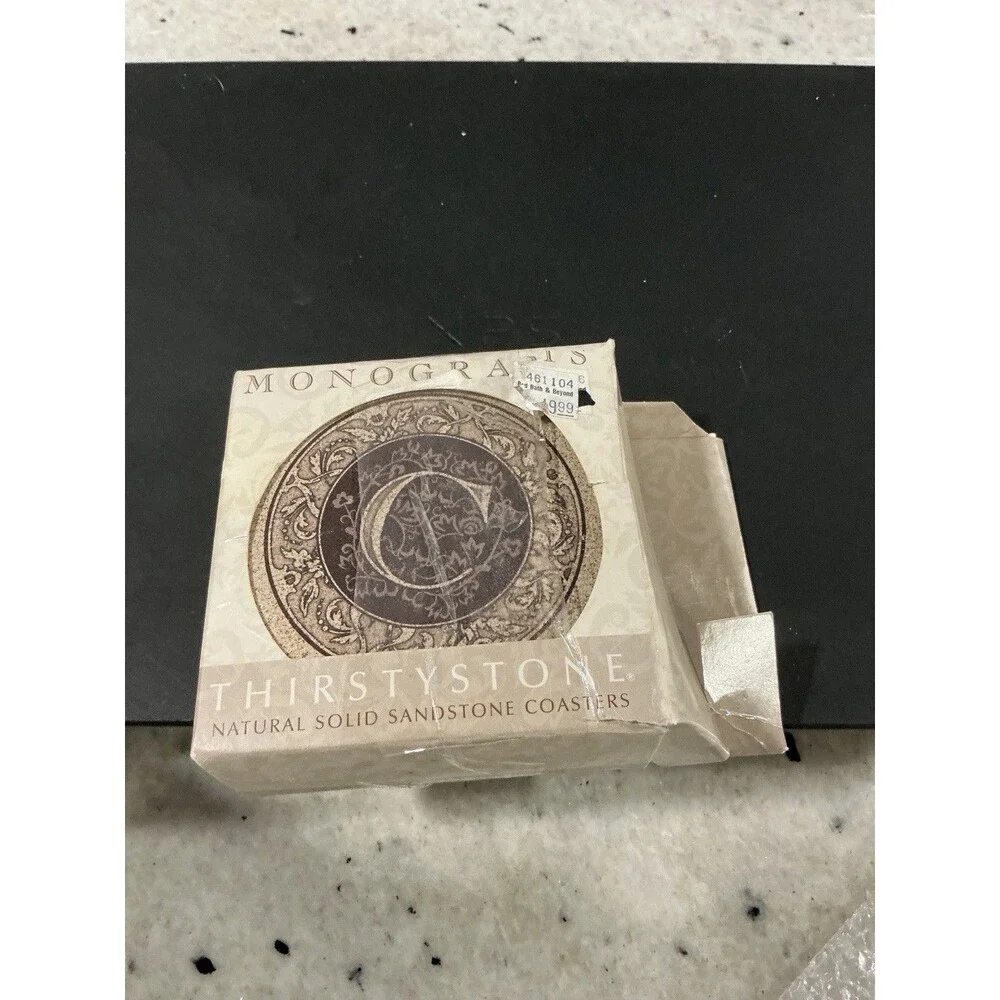 Thirstystone Monogram C Sandstone Coasters Set of 4 Made in USA 2